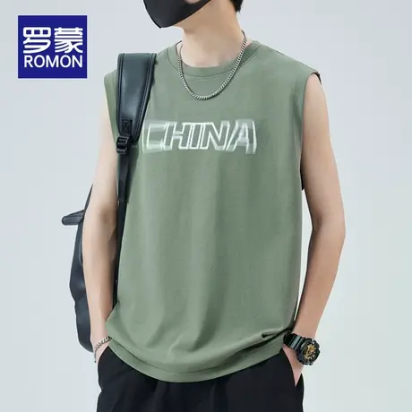 罗蒙纯棉无袖t恤男士夏季薄款2023新款潮牌坎肩运动休闲背心男款图片