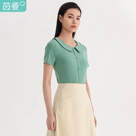 【商场同款】茵曼2023特价清仓纯色田园娃娃领可爱减龄短袖T恤女商品大图