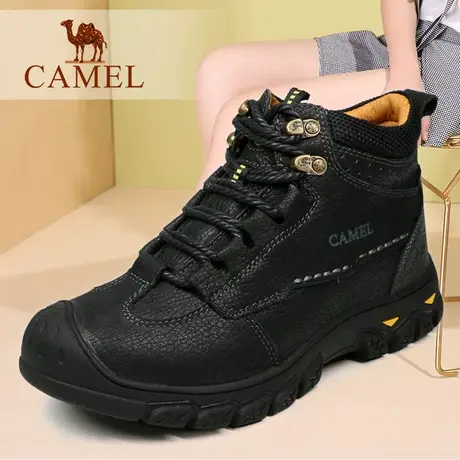 Camel/骆驼女靴 冬季加绒保暖真牛皮休闲户外靴子 徒步高帮旅游鞋图片