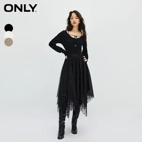 ONLY2023冬季新款淑女气质收腰U领中长款纱裙连衣裙女|123407010图片