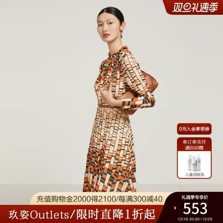 JZ玖姿官方奥莱商场同款女装冬新款几何印花连衣裙JWBD50021图片