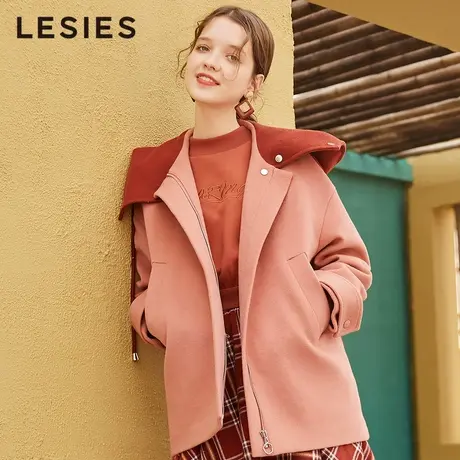 蓝色倾情冬季女装小个子呢子大衣女时尚拼色短款连帽毛呢外套图片