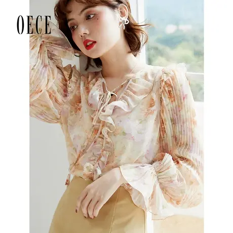 Oece甜美碎花衬衫2022秋季新款女装法式小众衬衣女士超仙上衣春秋图片