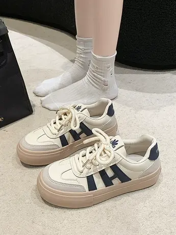 小众原创设计厚底小白鞋女2024秋冬新款复古加绒德训鞋运动休闲鞋商品大图