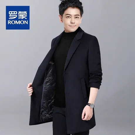 罗蒙呢子大衣男中长款加厚保暖宽松风衣中年西装领冬装羊毛呢外套图片