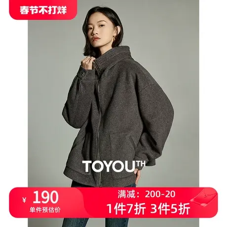 TOYOUTH初语卫衣式毛呢外套女2023年冬季新款蝙蝠袖慵懒加厚开衫图片
