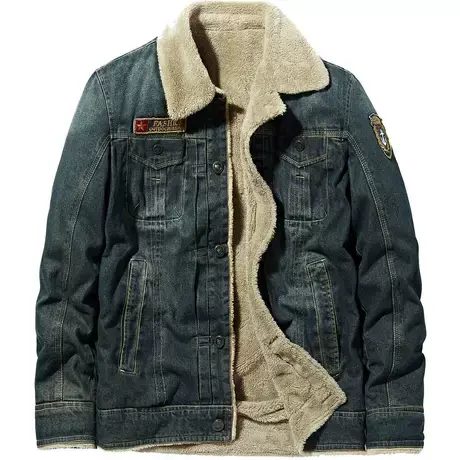 VIP冬季棉衣男士潮流牛仔夹克大码工装外套加绒加厚仿羊羔毛棉服图片