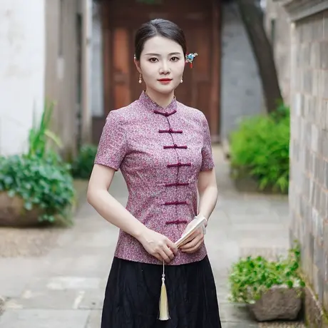 筠雅新款唐装女中国风改良旗袍上衣收腰百搭质感新中式女装24J242商品大图