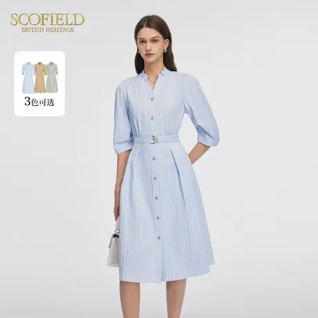 Scofield女装松弛感法式条纹连衣裙优雅收腰中长裙夏季裙子图片