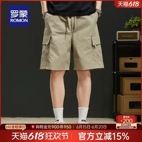 罗蒙男士舒适松紧腰五分裤2025夏季薄款休闲宽松中青年工装短裤男商品大图