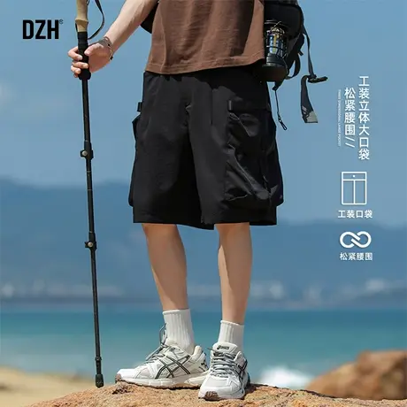 男士黑色美式透气速干工装短裤男夏外穿2025新款宽松运动五分中裤商品大图