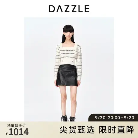 DAZZLE地素奥莱2023春季新款法式复古方领字母提花短款针织衫上衣图片