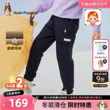 暇步士童装女童加绒运动裤冬季时尚新款儿童双层针织长裤休闲保暖商品大图