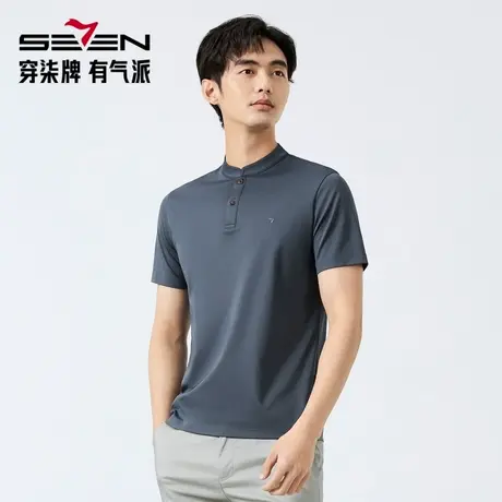 【亚麻】柒牌短袖Polo衫男2025夏季薄款时尚休闲舒适百搭立领上衣商品大图