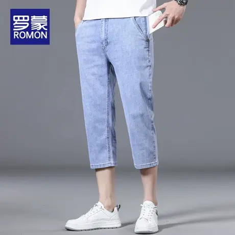 罗蒙2025夏季薄款八分牛仔裤男弹力直筒宽松休闲大码七分男士短裤图片