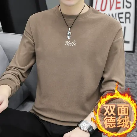 德绒卫衣男秋冬款宽松潮流百搭保暖双面绒无帽上衣服圆领长袖t恤商品大图