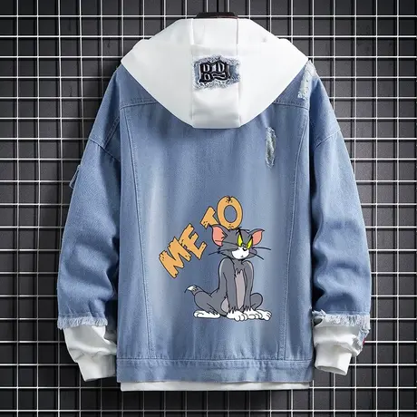 牛仔外套男春秋韩版潮流新款连帽夹克男装春季卡通动漫学生上衣服商品大图