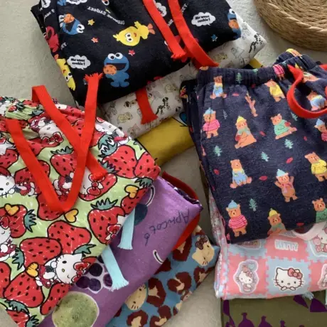 新品a类纯棉磨毛睡裤女长裤卡通休闲有抽绳可外穿家居裤子图片