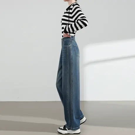 复古阔腿哈伦牛仔裤女2025春秋新款高腰宽松显瘦垂感香蕉直筒裤子图片