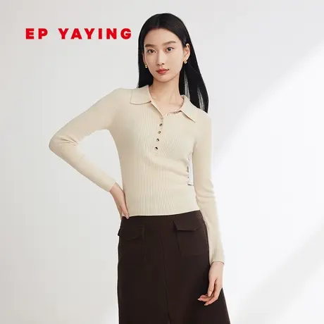 EP YAYING雅莹女装 牦牛绒polo领金属扣针织衫 2023秋冬新款9913A图片