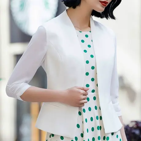 首尚格释白色小西装外套夏2023新款七分袖通勤修身小个子休闲西服商品大图