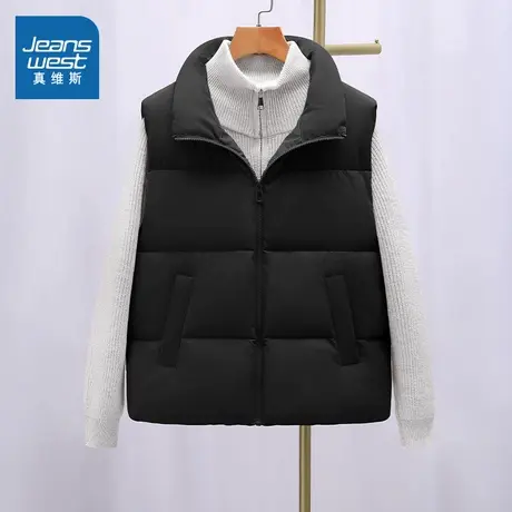 KMV真维斯黑色坎肩棉马甲女冬2025新款外搭韩系休闲百搭无袖棉服图片