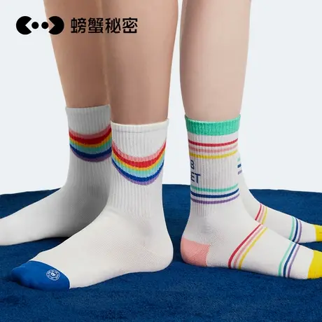螃蟹秘密袜子女士中筒袜春秋运动抗菌袜彩色休闲高短筒夏季薄款商品大图