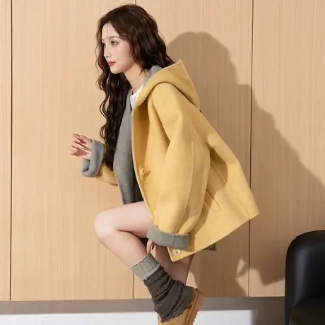 唐狮秋冬季女休闲呢大衣短款超好看时尚百搭黑色温柔气质风TM图片