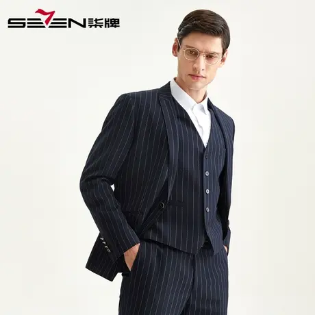 柒牌男装商务休闲男士西服套装马甲三件套新款时尚正装条纹西装男商品大图
