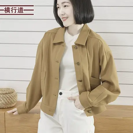 2023冬季新款简约韩版纯色翻领加厚宽松长袖纽扣外套女装保暖上衣商品大图