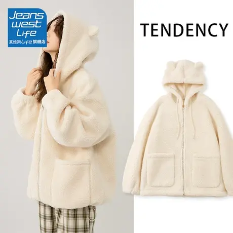 真维斯LIFE颗粒绒外套女秋冬2023新款爆款可爱小熊加绒宽松上衣女图片