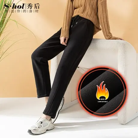 秀后双面绒防风裤女加绒加厚卫裤女秋冬糯米裤女裤休闲裤商品大图