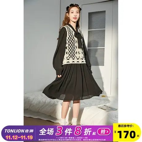 唐狮黑色连衣裙套装女2023新款质感高级感裙子夏季浪漫复古穿搭w7商品大图