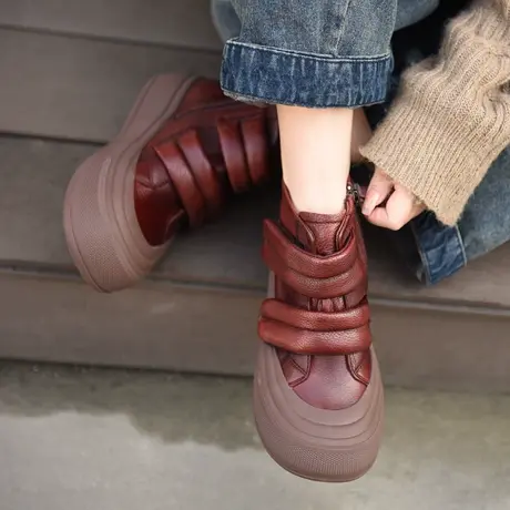 Artmu阿木复古厚底短靴女真皮2023秋季新款魔术贴板鞋休闲靴子图片