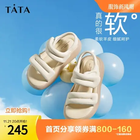 Tata他她厚底运动凉鞋女松糕底软羊皮凉鞋女2023夏季新款GCN01BL3图片