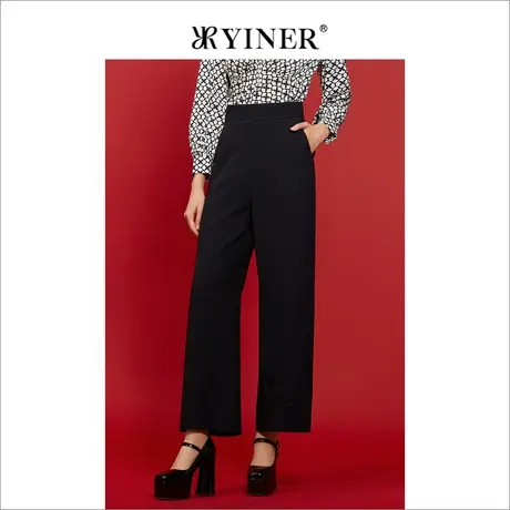YINER音儿女装秋季显瘦休闲裤高腰垂感三醋酯阔腿裤商品大图