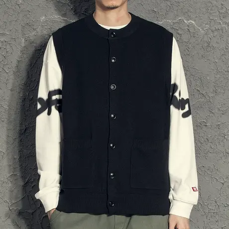 奕飏2020秋冬针织马甲日系文艺圆领纯色开衫休闲毛衣简约无袖背心商品大图