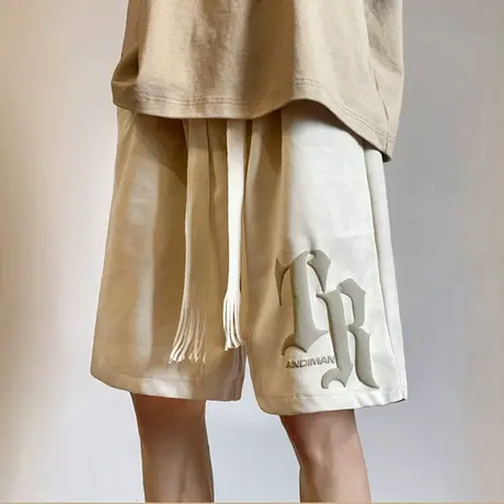 2024新款鱼粼立体发泡直筒短裤男夏季薄款宽松中裤潮流休闲五分裤商品大图