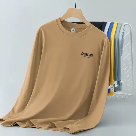 重磅纯棉t恤男长袖2024新款美式宽松潮流印花内搭打底衫全棉体恤商品大图