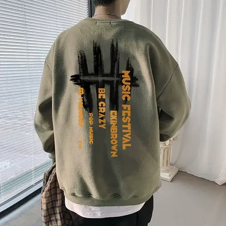 春季卫衣男2024新款无帽字母创意长袖百搭上衣青年宽松休闲外套潮商品大图