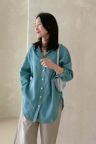 纯诗曼春夏装新款长袖棉麻衬衫女韩版宽松大码休闲时尚衬衣打底衫商品大图