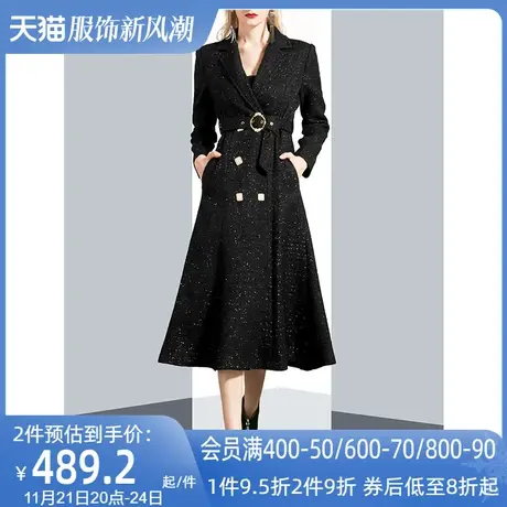 黑色裙摆型气质呢子大衣女中长款过膝2024秋冬新款小香风毛呢外套图片