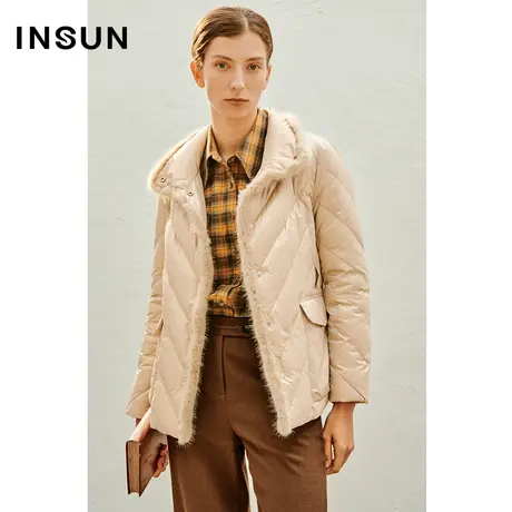 INSUN恩裳线上专选春季斜线绗格水貂毛条羽绒服商品大图
