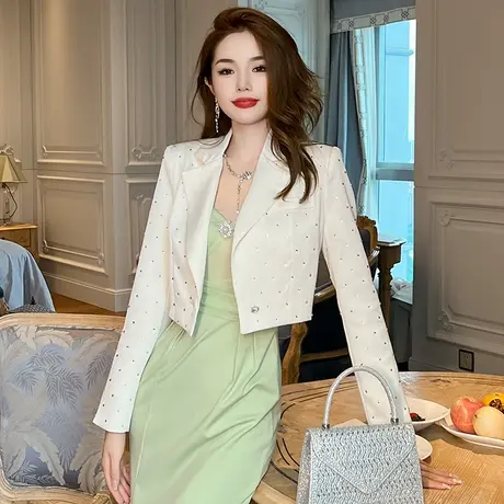 时尚百搭设计感亮片短外套小披肩新款女装气质显瘦西装领长袖上衣图片