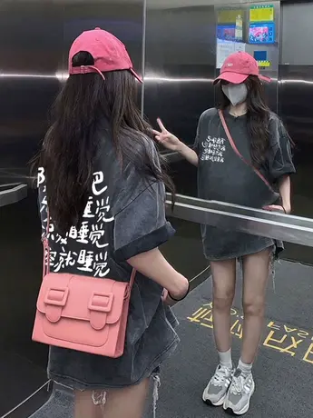 水洗做旧短袖t恤女2023夏季新款潮牌美式高街半袖纯棉情侣装上衣商品大图