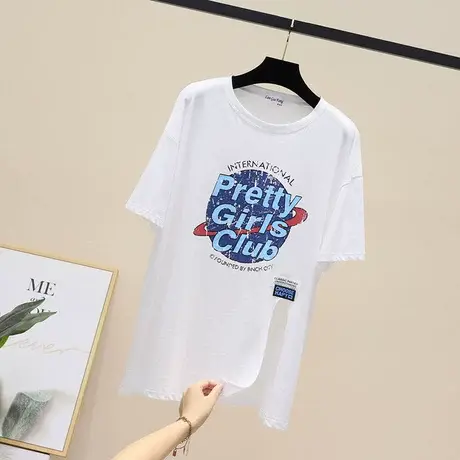 夏季侧开叉t恤女短袖韩版宽松减龄棉质个性字母ins潮流设计感半袖图片
