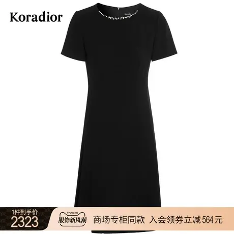 图误【进口三醋酸】珂莱蒂尔女装秋季新款黑色钉珠中长款连衣裙图片