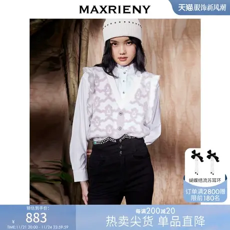 [买4免1]MAXRIENY千鸟格假两件上衣针织背心衬衫复古商品大图