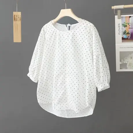 2024夏季新款黑白色波点上衣女韩版宽松小衫设计感小众T恤衫女式图片
