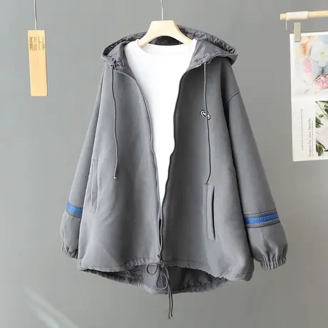 BF风加绒加厚连帽外套卫衣女装宽松百搭慵懒风颗粒绒上衣运动装潮商品大图